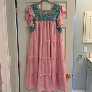 J. Marie Midi Embroidered Linen Dress